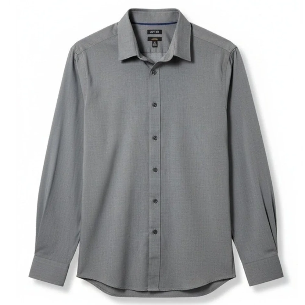 Gray Stretch Slim Fit Long Sleeve‎ Button Down Dress Shirt Medium